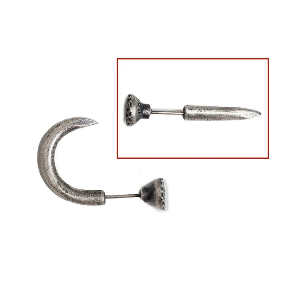 S925 Sterling Silver punk stud earrings with retro nail design in straight and curved styles