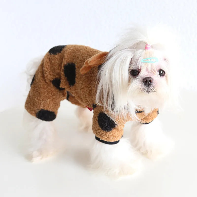 Polka dot elk couple design pet clothing for cats and dogs in skirt and four-leg styles