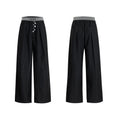 Drooping straight suit pants with button open line design detail on high waist straight-leg trousers