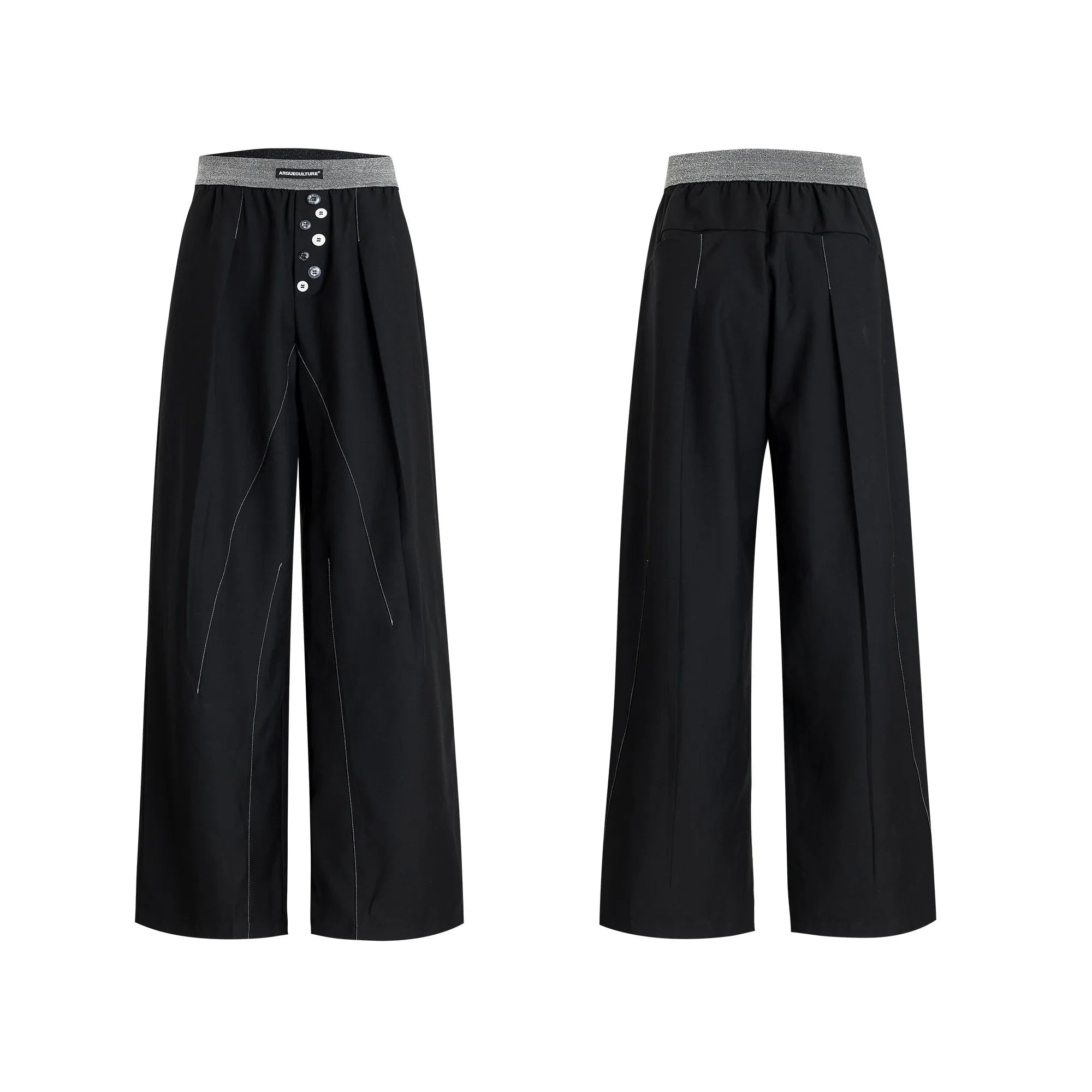 Drooping straight suit pants with button open line design detail on high waist straight-leg trousers