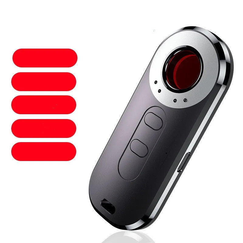 Compact black portable infrared anti-monitoring detector with USB port, dimensions 91mm by 37mm.