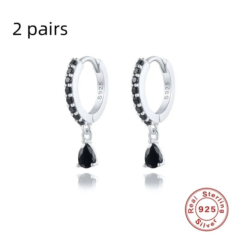 S925 sterling silver water drop earrings with diamond accents in gold or silver plating