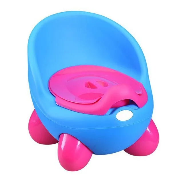 Colourful plastic baby potty training toilet stool for toddlers in red, green, blue, pink, and light blue.