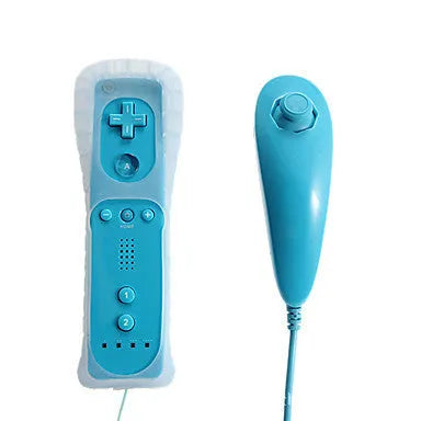 Wii left and right wireless gamepad controllers in multiple colours with rubber sleeve on right-hand unit