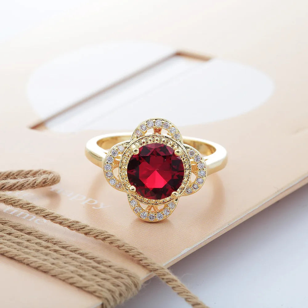 Copper fruit-shaped ring with zircon inlay and electroplated finish in colour 10-6-1395