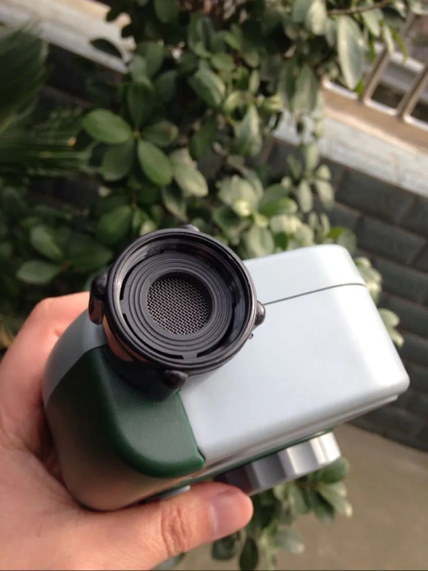 Green digital automatic hose faucet timer with large display and copper connector for garden irrigation