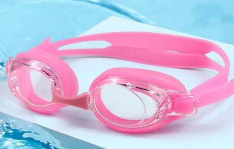 Adult myopia swimming goggles with anti-fog lenses and a protective storage case.