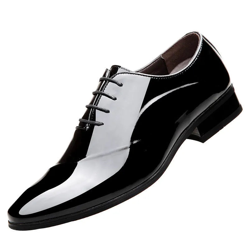 Men's black and brown formal business shoes with pointed toe design