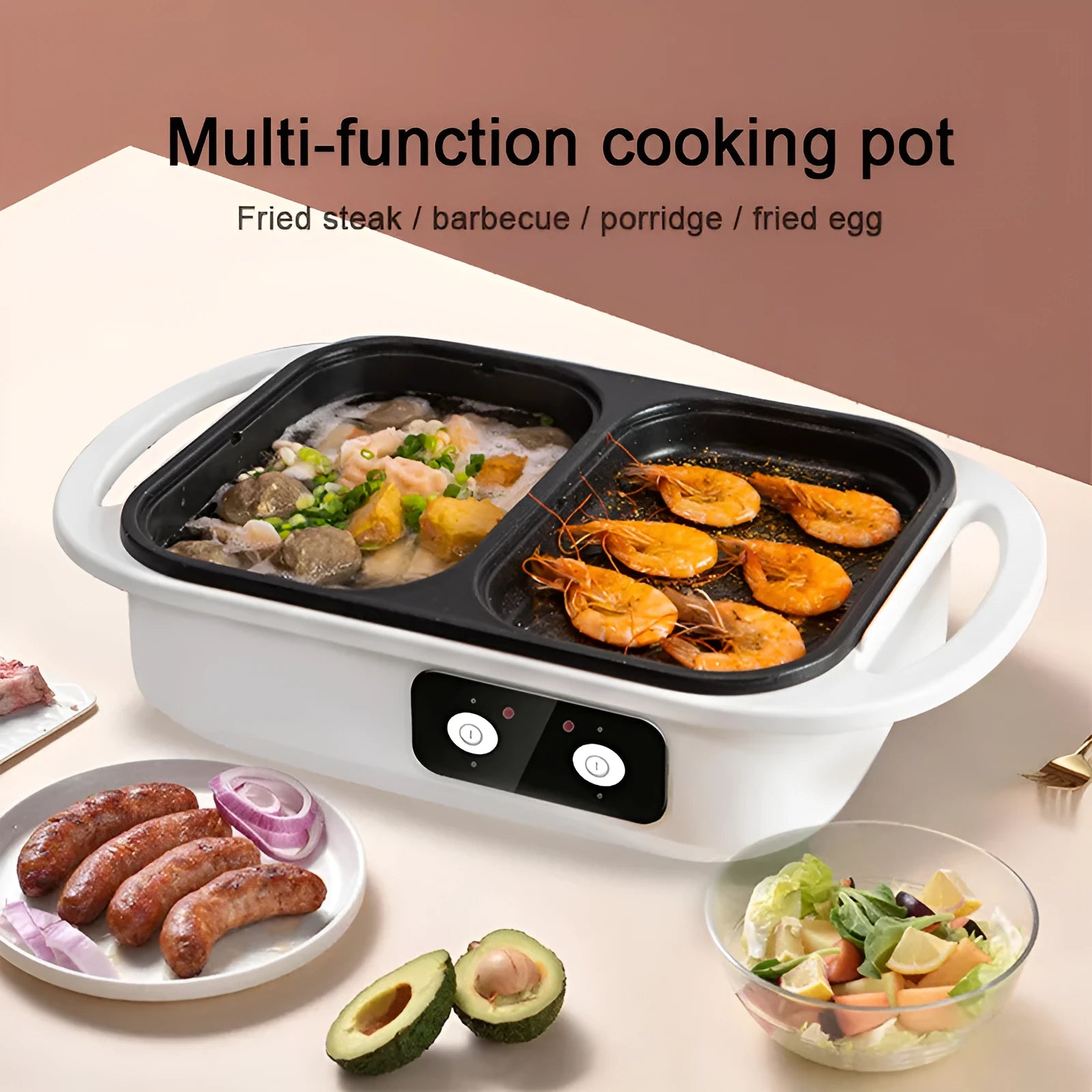 White dual-function electric caldron and frying oven with mechanical controls