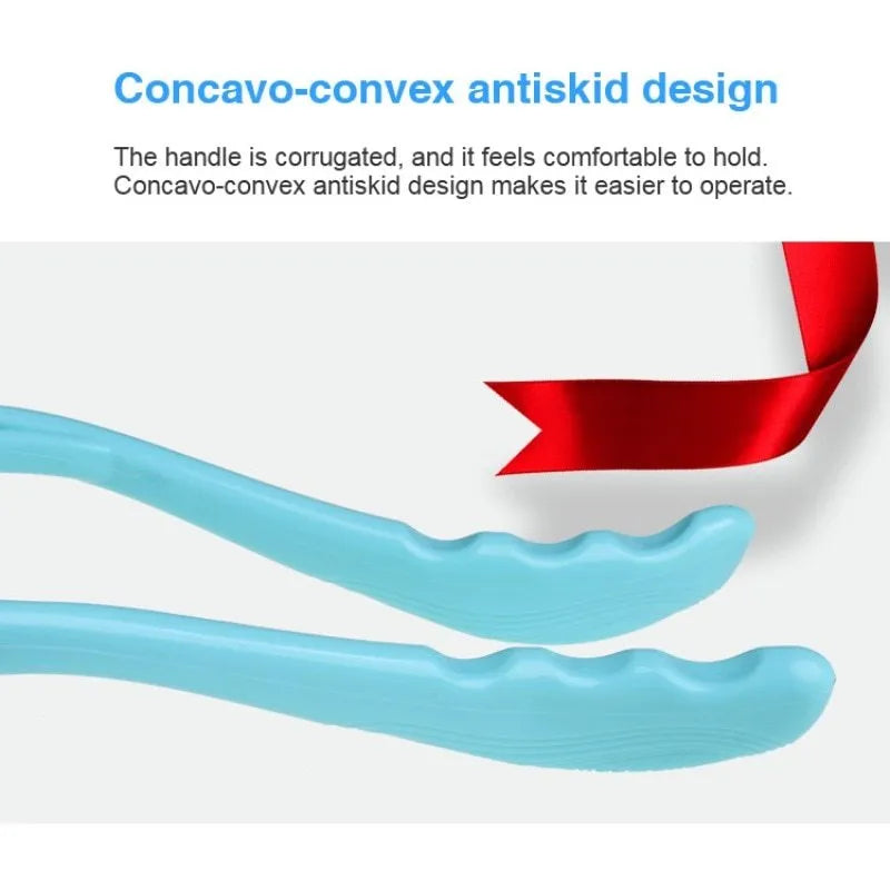Blue handheld neck and shoulder massager with 3D floating-point heads and an adjustable plastic stand.
