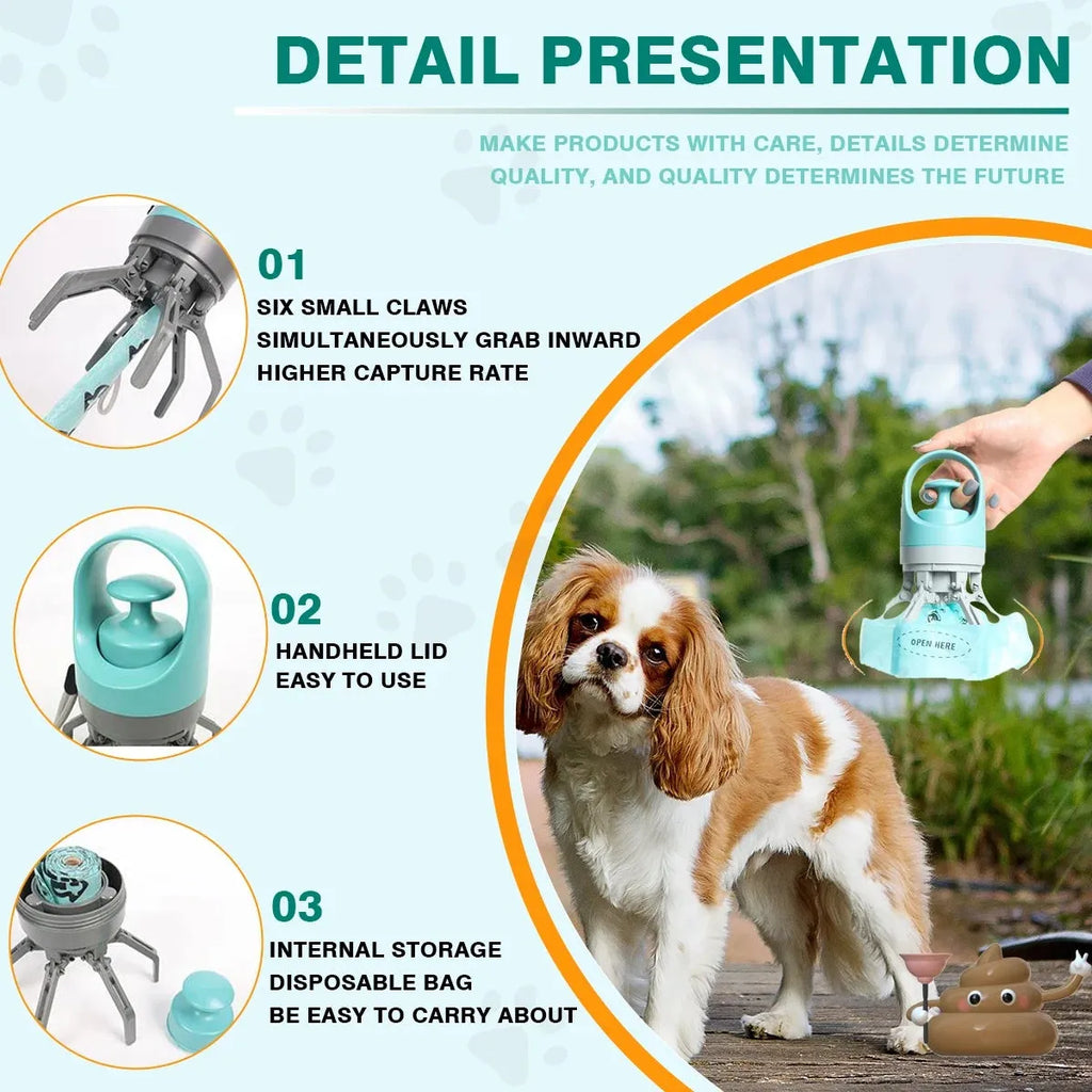 Blue and orange ABS plastic pet pooper scooper with claw design and bag dispenser