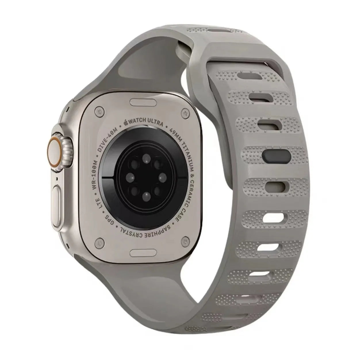 Fluoro rubber watch band with T buckle for Apple Watch, shown in multiple colours.