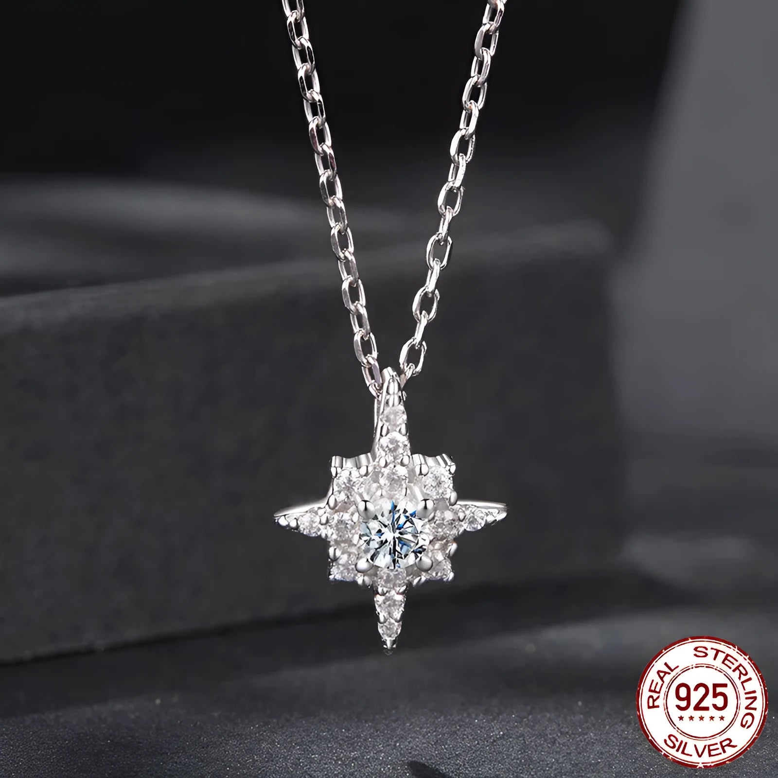925 Silver Moissanite Star Necklace for Women with O-shaped Chain and Certificate 41-50cm Circumference Original D Colour Shining Eight-pointed Stars Pendant in MSN054 Colour