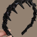French velvet crystal wave hair pressing headband in wine red colour with hand-beaded detailing
