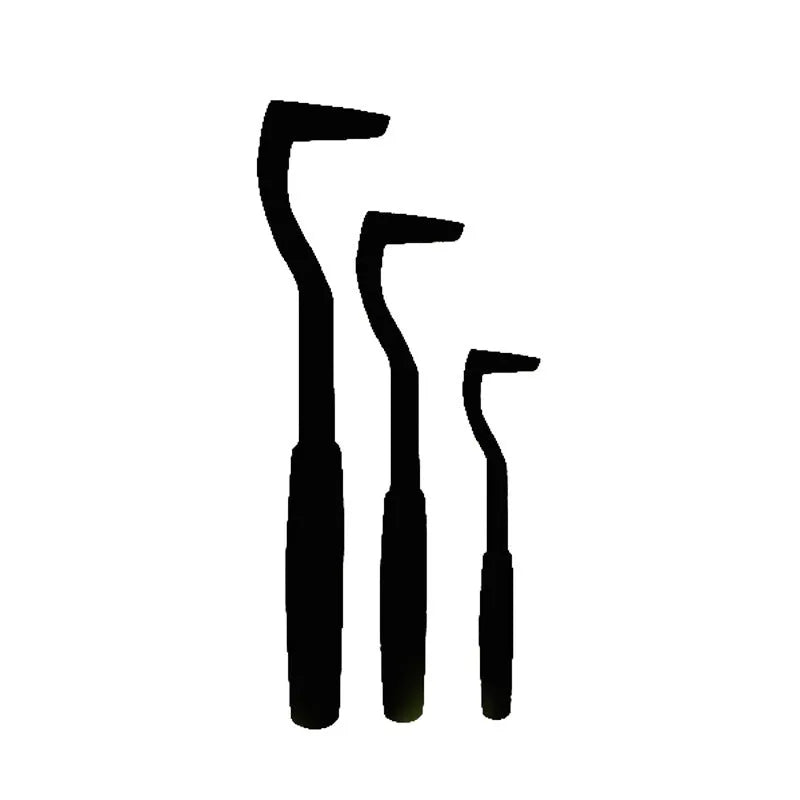 Set of three coloured tick removal hooks for dogs on a white background.