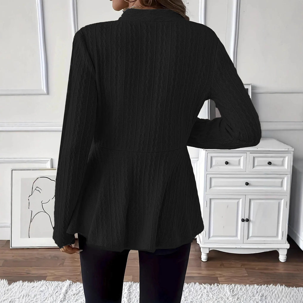 Women's apricot coloured tight fit knitted cardigan with jacquard pattern and one button front