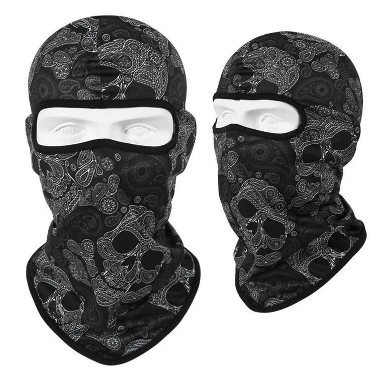Motorcycle breathable skull sun mask with Bakool silk fabric in 36*29 cm size