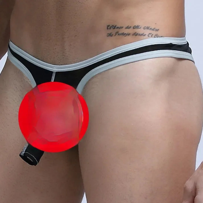 Men's ice silk nylon briefs in seven colour options on a size chart