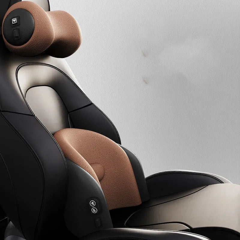 Memory cotton car seat massage cushion with headrest and lumbar support functions