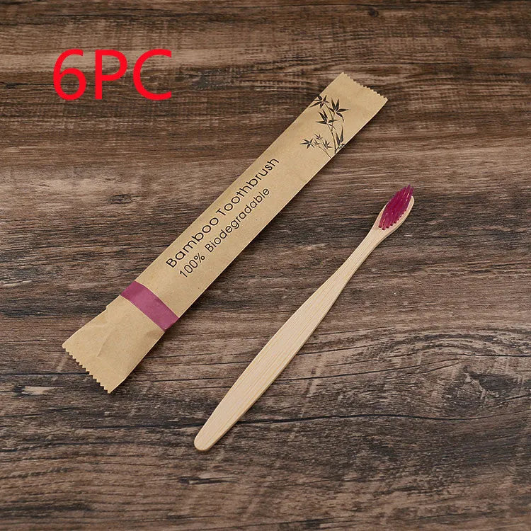 Set of 10 colourful bamboo toothbrushes with charcoal-infused soft bristles and natural bamboo handles