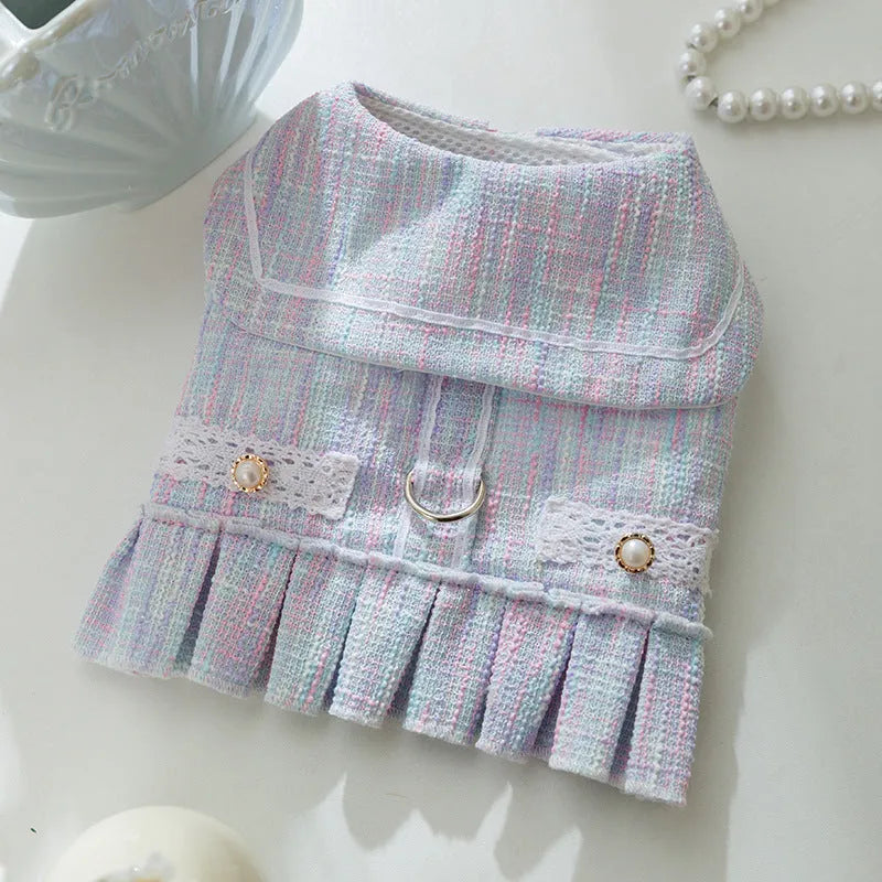 Purple and pink polyester pet clothes for cats and small dogs in four sizes