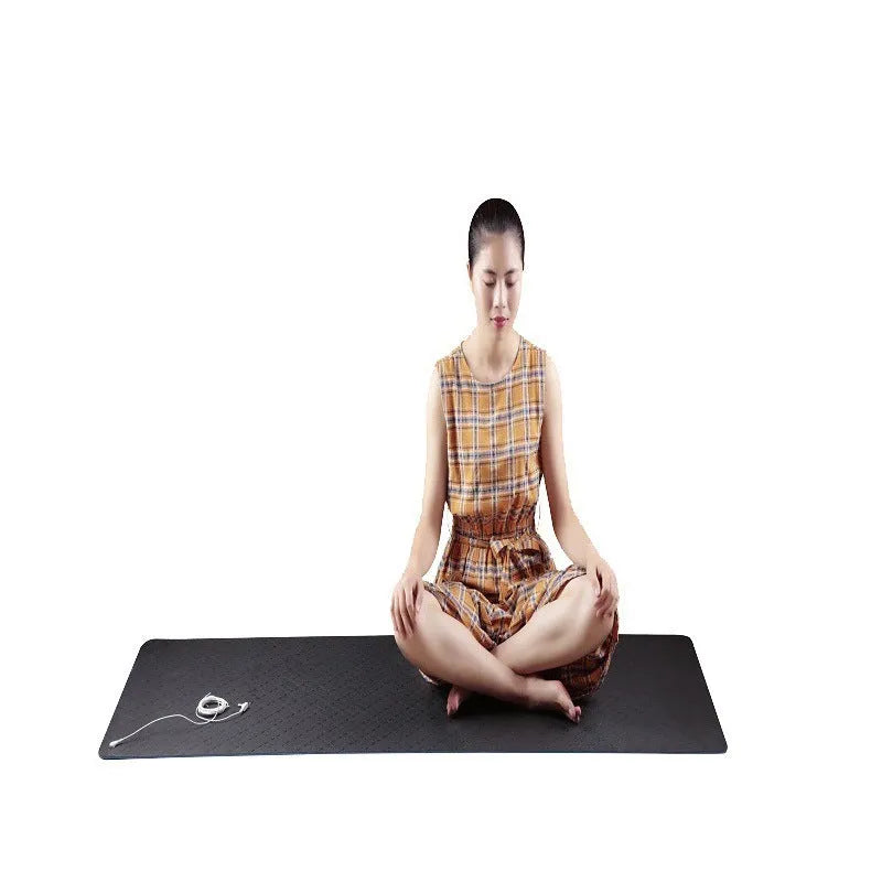 Blue floral pattern conductive yoga mat with grounding wire measuring 182x61cm