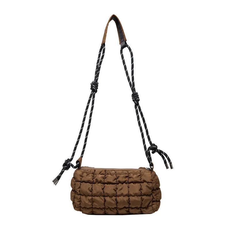 Women's soft nylon pillow-shaped messenger bag in crossbody style with rhombus pattern