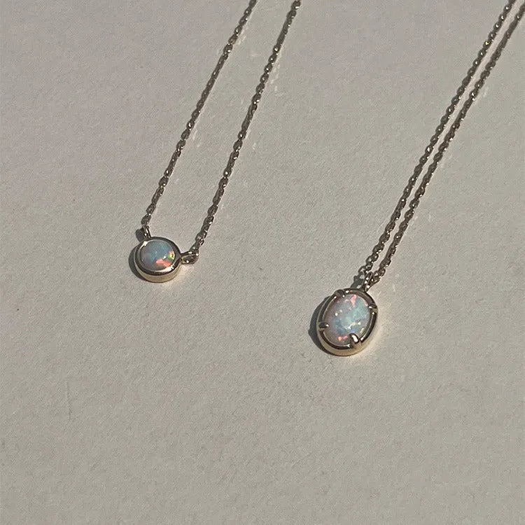 Geometric S925 silver plated pendant necklace with oval jelly opal stone in gold tone setting