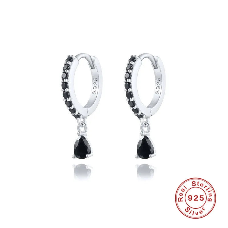 S925 sterling silver water drop earrings with diamond accents in gold or silver plating