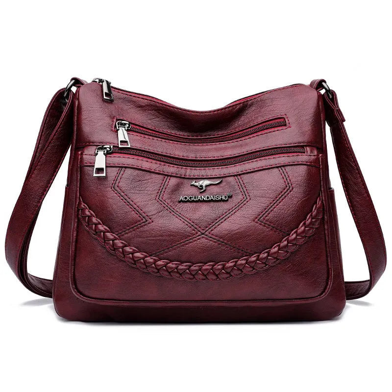 Soft PU leather women's shoulder bag in horizontal square design with crossbody strap