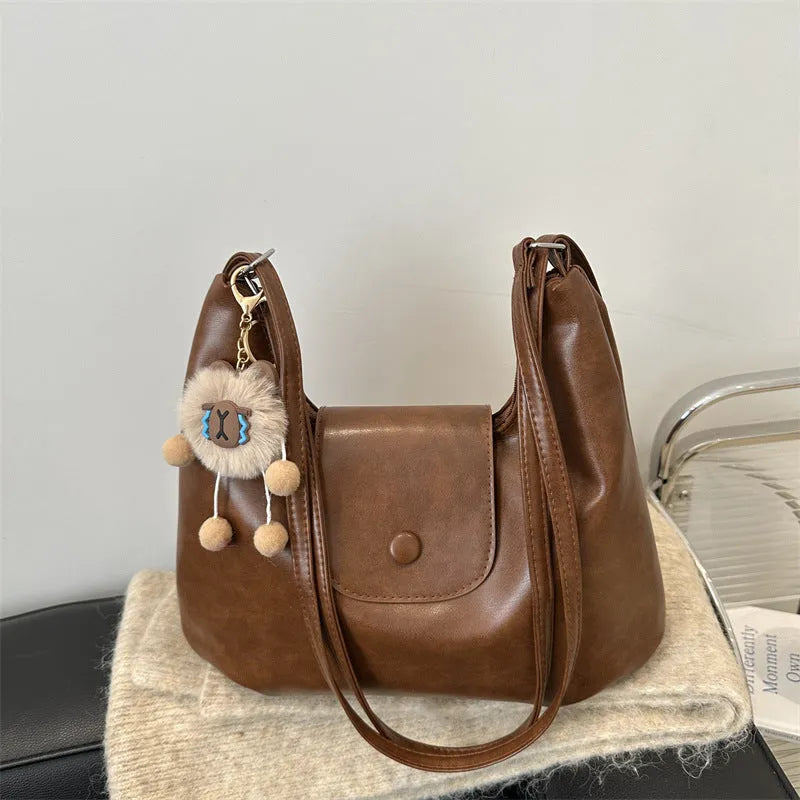 PU leather women's shoulder bag in urban style with mobile phone compartment