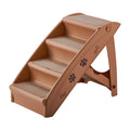 Foldable plastic pet stairs in beige colour with non-slip mat for small dogs and cats