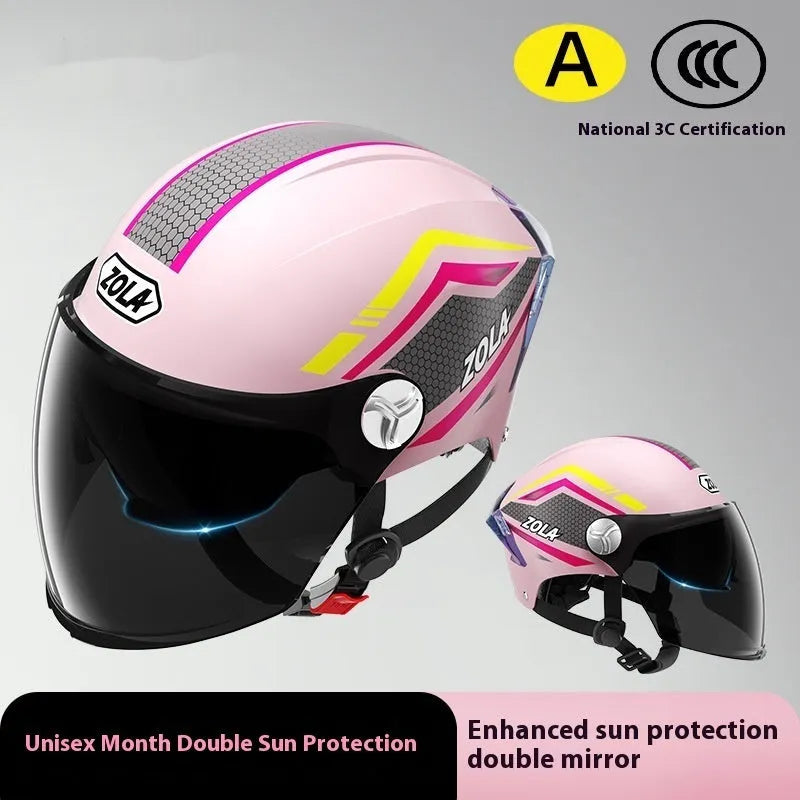 3C-certified ABS plastic motorcycle half helmet shown in a light brown double mirror colour.