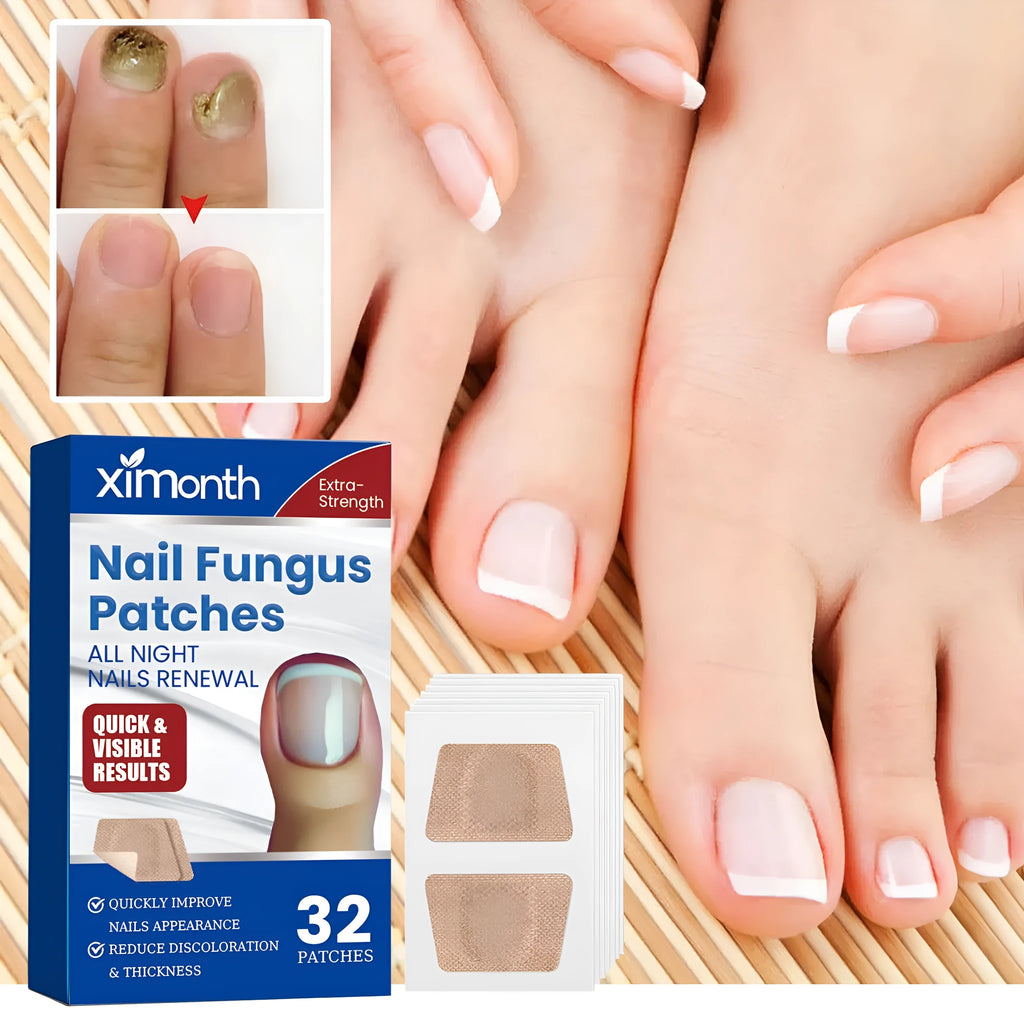 Box of 32 nail repair adhesive bandage patches for damaged or split fingernails.