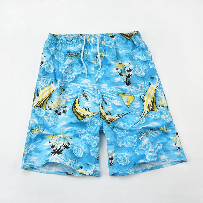 Men's floral printed five-point swimming trunks in free size made of polyester