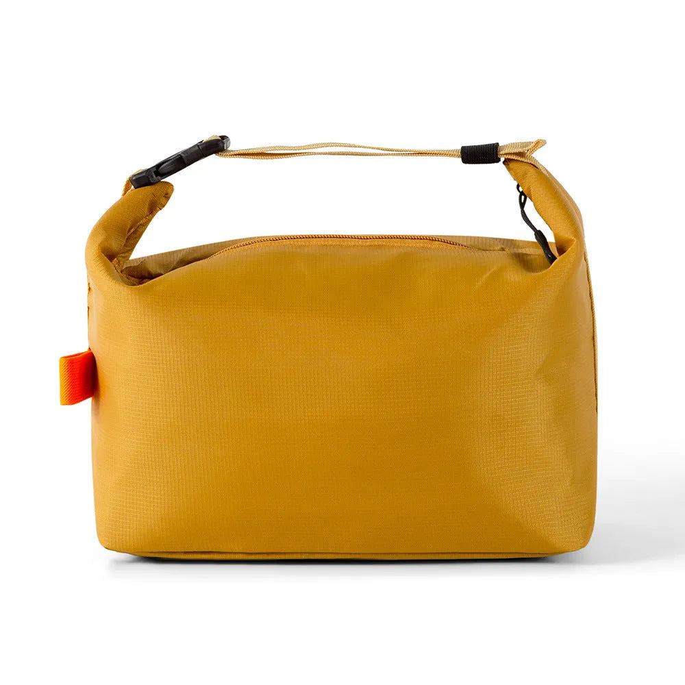 Japanese style insulated lunch bag in Oxford cloth, shown in grey, black, yellow, and army green colours.