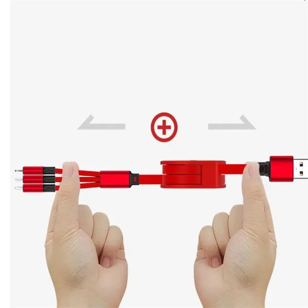 3-in-1 telescopic charging cable extended to 120 cm with titanium connectors