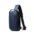 Men's blue oxford cloth USB shoulder bag with letter pattern for business travel