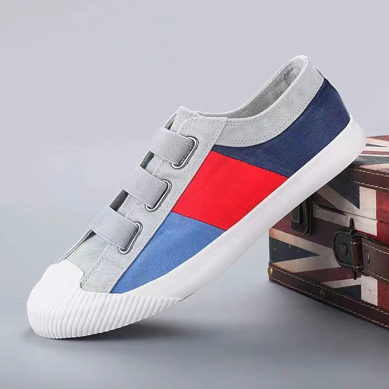 Men's low-top canvas sneakers with elastic band in beige colour