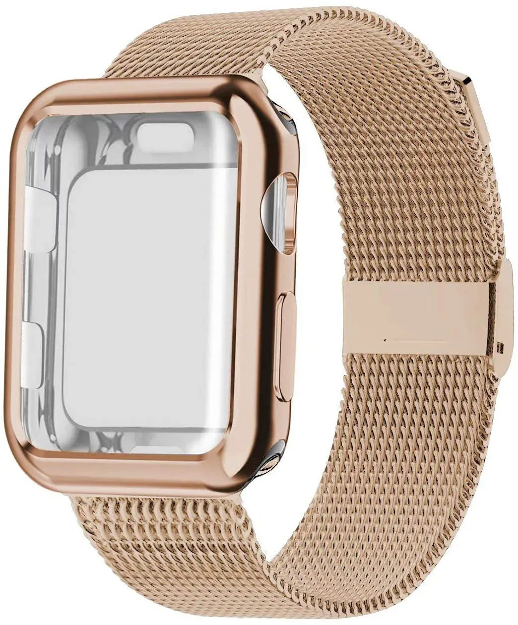 Magnetic Milanese metal band for Apple Watch in silver on a 42mm watch, showing adjustable clasp.