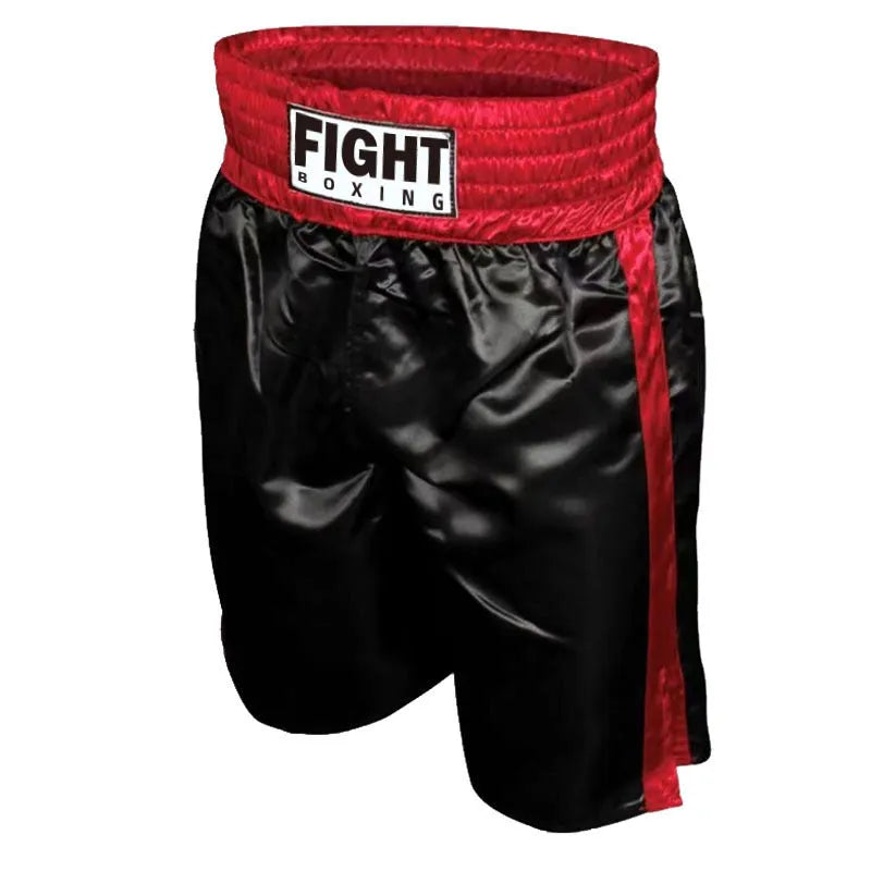 Two-tone boxing shorts for kickboxing in a black and white colour combination with a wide waistband.