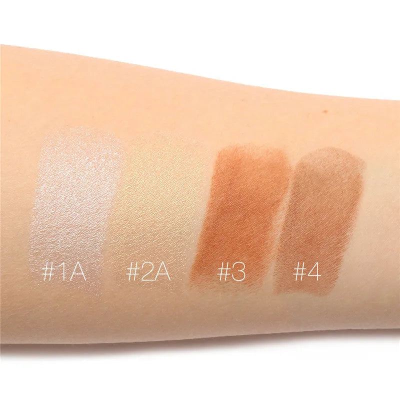 Face contour highlighter makeup product shown in four shade options A, B, C, D for sculpting features.