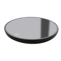 Black coffee mug warmer on desk showing 12cm diameter and low/high temperature switch