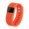 Ordinary bracelet pedometer in black, blue, green, orange or yellow colours showing step distance calorie tracking