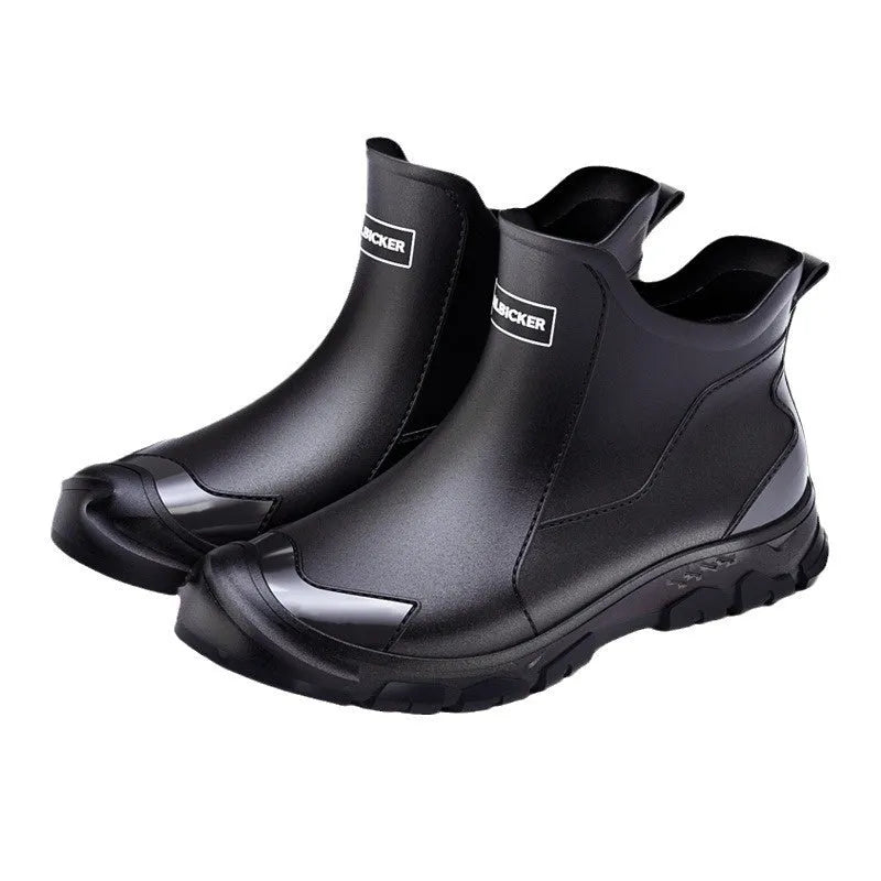 Korean style short tube rain boots with PVC upper and plastic sole for outdoor wading