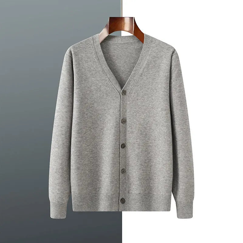 Men's V-neck knitted cardigan coat in Andy velvet fabric with long sleeves