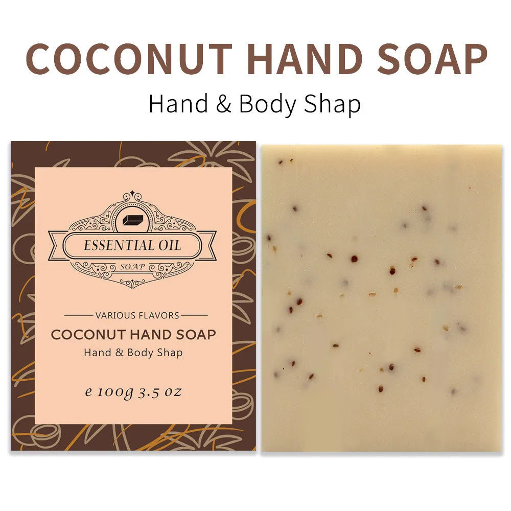Handmade essential oil soap bar with frosted texture showing natural colour variations