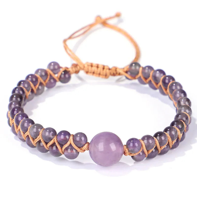 Handwoven geometric pull bracelet in blue tiger eye stone beads with adjustable closure