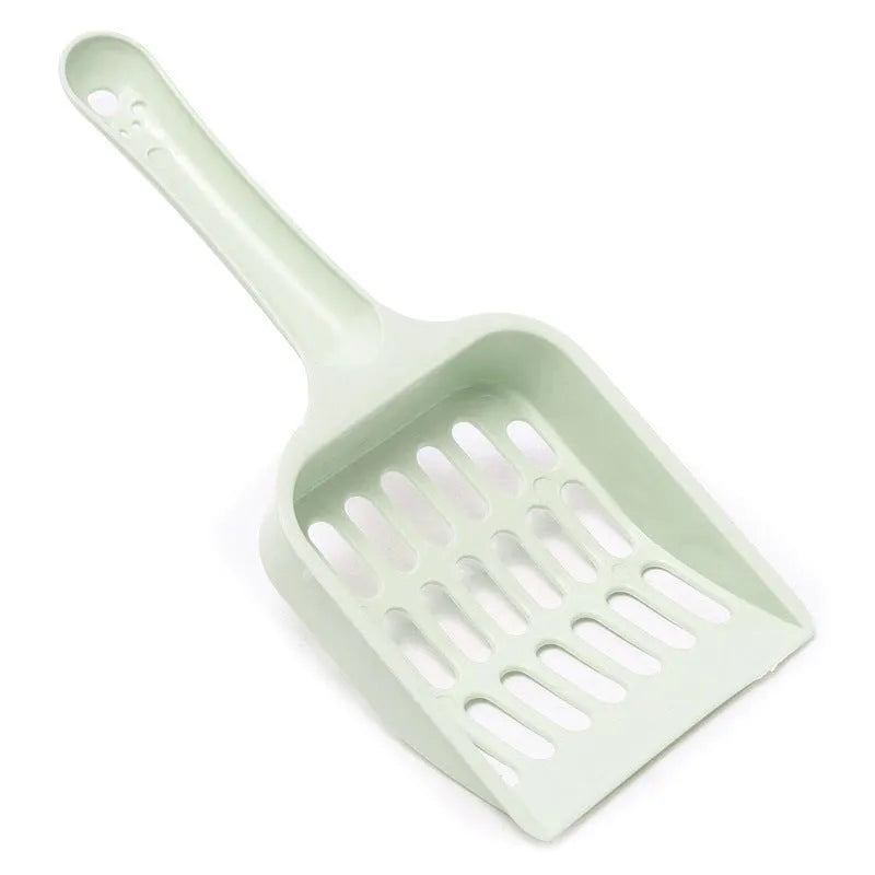Blue plastic cat litter scoop with sand filter, shown next to a ruler indicating 20cm length.