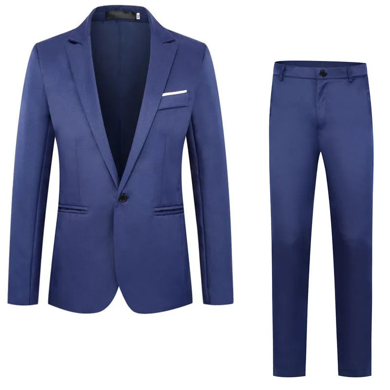 Men's loose-fit wedding suit jacket in acetate fibre, shown in multiple colours including black, grey, and wine red.